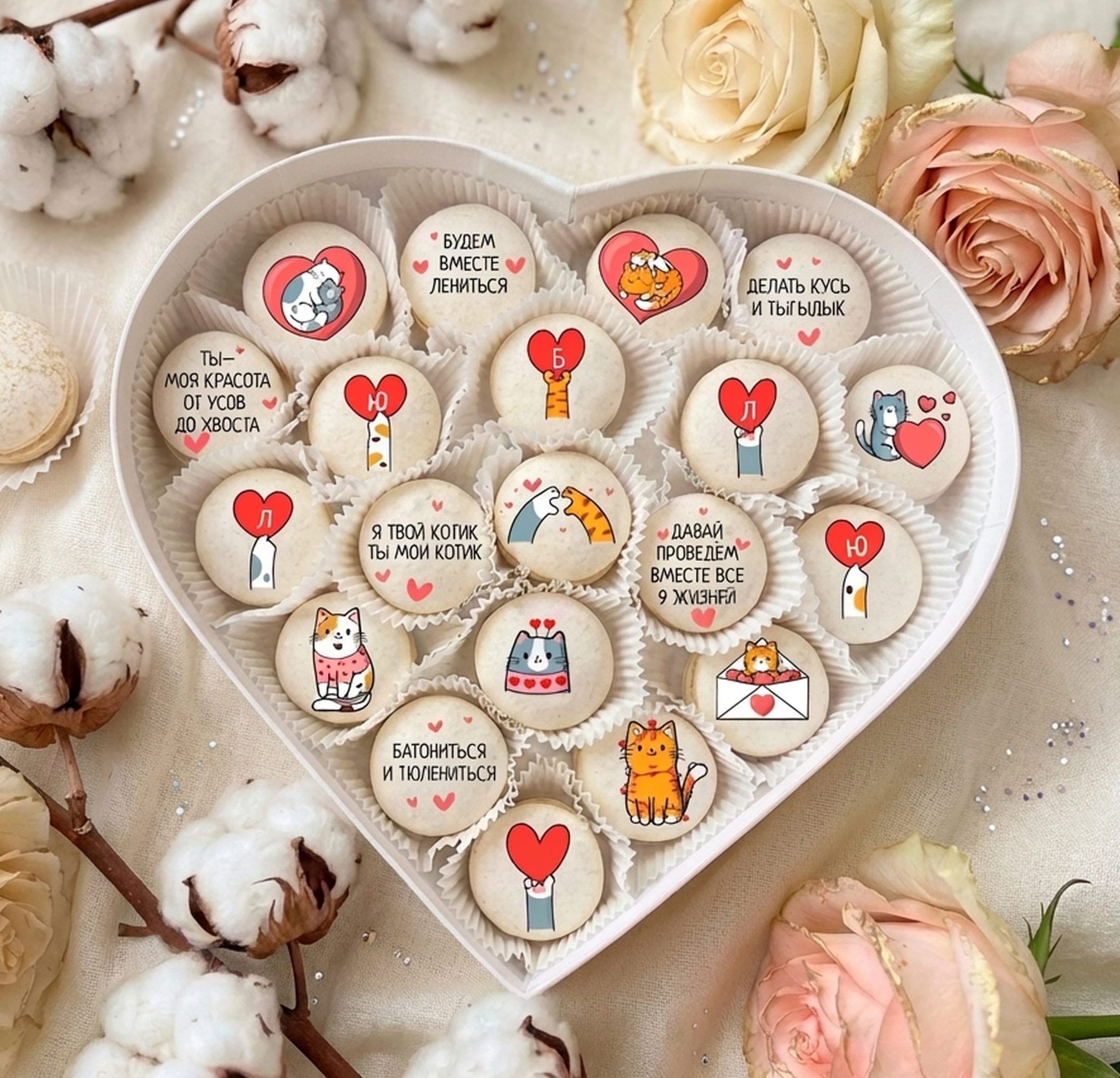 Подарочный набор макаронс "Я твой котик, ты мой котик"